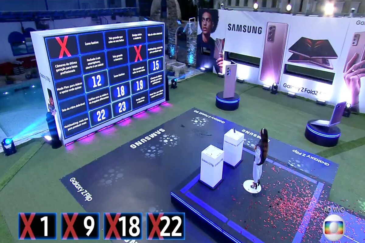 Prova do reality show BBB com painel de patrocínio ao fundo da Samsung